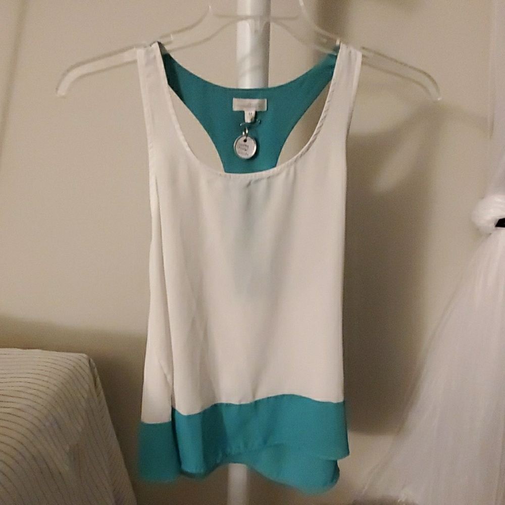 Charming Charlie Teal & White Tank